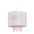 Produktbild: Relaxdays Hängelampe Kinderzimmer, Lampenschirm mit Ballerina, HxD: 158 x 35 cm, Pendelleuchte für Kinder, weiß/rosa