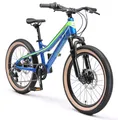 Produktbild: BIKESTAR Alu Mountainbike Jugendfahrrad 20 Zoll ab 6-9 Jahre Hardtail | 7 Gang Shimano Schaltung, Scheibenbremse, Federgabel | Kinder Fahrrad Blau Grün | Risikofrei Testen