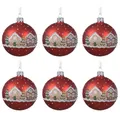 Produktbild: Kaemingk Weihnachtskugeln Weihnachtsmotive Glas 8cm x 6 Stück Handbemalt Christbaumkugeln Lebkuchenhaus Rot
