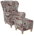 Produktbild: Supellex Ohrensessel Sofia Relaxsessel mit Hocker Patchwork Ornamente, Herz Rot
