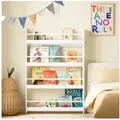 Produktbild: SoBuy Bücherregal KMB08, Spielzeugtruhe Spielzeugregal für Kinderzimmer, Spielzimmer, Kinderregal mit 4 Ablagen für Bücher und Deko Bücherregal Wandregal weiß 80 cm x 118 cm x 12 cm