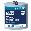 Produktbild: Tork 130050 Starke Mehrzweck Papierwischtücher für W1 Bodenständer- und Wandhalter-System / 2-lagige Papierrolle in Blau / Premium Qualität / 1 x 510 m