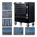 Produktbild: NTG Werkzeugwagen + Werkzeug + 7 Schubladen | 252 Teilig | Schwarz | Davon 6 mit Werkzeug | Abschließbar | Mit Soft Inlays in Carbonoptik | befüllte Schubladen | Werkstattwagen Werkzeugkasten