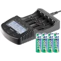 Produktbild: tka Hochleistungs-Schnell-Ladegerät mit Display und 4 NiMH-Akkus Typ AA