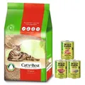 Produktbild: JRS Cats Best Eko Plus - Klumpstreu aus Holz 30l / 13kg + WILD FARM Premium getreidefreies MIX 3x400g
