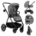 Produktbild: Lionelo Kombikinderwagen Meril 2in1 Babywanne bis zu 9 kg, 0-48 Monate bis zu 22 kg, Geländeräder 360°, Vollfederung, XXL-Verdeck - Grau - Grau