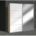 Produktbild: Schwebetürenschrank Kleiderschrank Easy Plus 180x65x210cm plankeneiche Weißglas - Weiß
