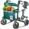 Produktbild: KESSER Leichtgewicht Rollator faltbar mit Sitz, Griff, Tasche, schmal für Senioren Wohnung, Klappbar, Höhenverstellbar, Reflektoren | All Gelände Reifen Indoor-& Outdoor, Gehhilfe, Laufhilfe, Petrol