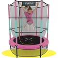 Produktbild: KINETIC SPORTS Kinder Trampolin JUMPER 140 cm - Gummiseil Federung, Sicherheitsnetz mit Reißverschluss - Indoor Kindertrampolin Spielzeug - Rosa