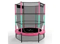 Produktbild: KINETIC SPORTS Kinder Trampolin JUMPER 140 cm - Inklusive Gummiseil Federung, Sicherheitsnetz mit Reißverschluss, Rahmenpolster, Schutz Bodennetz - Indoor Kindertrampolin Spielzeug Pink-Türkis