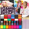 Produktbild: Vautvis Kinderschminke Set, Gesichtsfarben Kinderschminken Set 42 Farben Schminkpalette, 11 Berufs Pinsel, 4 Vorlagen Und 2 Aufkleber, Halloween Schminke Theaterschminke Bodypainting Farben Mädchen