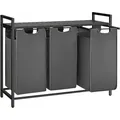 Produktbild: VASAGLE Wäschekorb mit 3 Fächern und Regal, 120L Kapazität, Lamellendesign, Grau