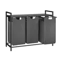 Produktbild: VASAGLE Wäschekorb 3 Fächer, Wäschesammler mit Ablage, Wäschebox, Wäschesack aus Oxford-Gewebe abnehmbar, Metallrahmen, 3 x 40 L, 92,5 x 33 x 72 cm, schiefergrau-anthrazitgrau BLH301G01