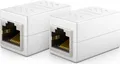 Produktbild: deleyCON 2 Stück RJ45 Kupplung (1000 Mbit) Gigabit LAN Kabel Verlängerung Netzwerkkabel Ethernet Adapter Verbinder Kompatibel zu Cat8, Cat7, Cat6, Cat5 Patchkabel DSL POE 2X RJ45 Buchse - Weiß