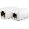 Produktbild: deleyCON 2 Stück RJ45 Kupplung (1000 Mbit) Gigabit LAN Kabel Verlängerung Netzwerkkabel Ethernet Adapter Verbinder Kompatibel zu Cat8, Cat7, Cat6, Cat5 Patchkabel DSL POE 2X RJ45 Buchse - Weiß