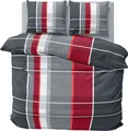 Produktbild: Winter Bettwäsche 200x220 cm kariert gestreift grau rot Flausch Warme Fleece