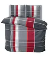 Produktbild: one-home Winter Bettwäsche 200x220 cm kariert gestreift grau rot Flausch Warme Fleece
