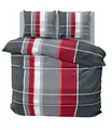 Produktbild: Winter Bettwäsche 200x220 cm kariert gestreift grau rot Flausch Warme Fleece