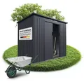 Produktbild: Juskys Gartenhaus M, BxT: 218x132 cm, mit Pultdach, Schiebetür, Fundamentrahmen & 4 m3 grau 218 cm x 132 cm