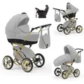 Produktbild: Klassischer Kinderwagen Sorento Gold 5 in 1 inkl. Sportsitz, Autositz und Iso Base in 19 Farben - Grau