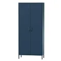 Produktbild: Jan Nowak Kleiderschrank 2 Türig, Metallschrank Glitzernd - Flavio | Ablagen, Kleiderstange, Magnetverschluss | Garderobenschrank für Schlafzimmer, Kinderzimmer | 80 x 185 x 45 cm | Dunkelblau