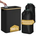Produktbild: Bellamio Tolt Pfandflaschen Sammelbehälter 150L – Flaschensammler 2 Fächer schwarz – Pfandsammler aus Stoff – Leergut Organizer mit Einwurf & Bambusring – Pfandbehälter mit Herausnehmbaren Innenbeutel