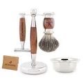 Produktbild: Jag Shaving Germany LEE Range 5-teiliges Rasierset - Super Dachshaar Rasierpinsel - doppelkante Rasierhobel - Rasierständer - Ledertasche für Rasierhobel - Rasierschale - Holz Rasierset