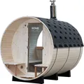 Produktbild: HOME DELUXE Fasssauna mit Holzofen LAGOM DELUXE - Maße: ca. 210 cm x 240 cm I Fasssauna Holzofen, Fasssauna kaufen, Garten Sauna, Außensauna Holzofen, Outdoor Sauna, traditionelle Fasssauna, finnische Sauna