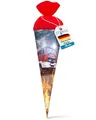 Produktbild: itenga Schultüte 70cm groß rund Feuerwehr Einschulung Schulanfang - Zuckertüte für Jungen mit Feuerwehrauto