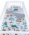 Produktbild: Babylux Babydecke 75x100 cm mit Kissen 30x35 cm – Kuscheldecke aus Minky & Baumwolle – Krabbeldecke für Kinderwagen, Babybett & Spielgruppe (K148 - Grau + Dschungel)