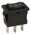 Produktbild: McPower Wippenschalter 3-polig | ON/OFF/ON | 250V AC / 6A | Snap-In Montage 15x20mm | Schwarze Wippe mit 4,8mm Flachsteckanschlüssen