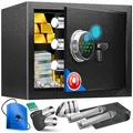 Produktbild: KESSER Tresor mit Fingerabdruck & Schlüssel Elektronischer Safe Möbeltresor (Wandtresor mit Ersatz-Schlüssel, Batterien, Notfall-Akku & Wandbolzen), Boden & Wandmontage 3x Doppelbolzenverriegelung & Zahlenschloss schwarz 35 cm x 25 cm x 25 cm