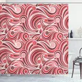 Produktbild: ABAKUHAUS Asiatisch Duschvorhang, Retro, Stoffliches Gewebe Badezimmerdekorationsset mit Haken, 175 x 200 cm, Lila Puder Rosa Rot