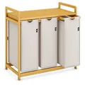 Produktbild: AdelDream Wäschekorb mit Bambusrahmen 150L 3 Fächer Bambus Wäschesammler laundry baskets Bogendesign Wäschesortierer Hellgrau-06-16