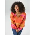 Produktbild: Schlupfbluse ANISTON PLUS, Damen, Gr. 46, orange (pink, orange, gelb), Web, Obermaterial: 100% Polyester. Futter: 95% Viskose, 5% Elasthan, bedruckt, figurumspielend Po-bedeckend, V-Ausschnitt, mit Gummizug, Blusen Schlupfbluse, tiefer V-Ausschnitt