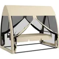 Produktbild: Outsunny 2 In 1 Hollywoodschaukel Mit Liegefunktion 3-sitzer Gartenschaukel Mit Baldachin, Mückennetz, Schaukelbank Belast Bis 300kg, Gartenliege Für Garten, Terrasse, 240 X 140 X 197 Cm, Kaffee