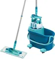 Produktbild: Leifheit Set CLEAN Twist M Flachwischer Ergo 2.0 mit Rollen, Bodenwischer mit Supersoft Bezug für nebelfeuchte Reinigung auf Parkett, Laminat und Echtholz, Mop mit Schleudertechnologie