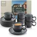 Produktbild: SÄNGER Malmö | Espressotassen Set Steingut 12 teilig, Mokka Tassen Set 6 Personen, Tassen & Untertassen - spülmaschinenfest mikrowellenfest - Tassenset grün mit schwarzem Rand 80 ml | VALUE COLLECTION