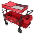Produktbild: FUXTEC Premium Bollerwagen Rot FX-CT850 - mit Dach | bis 75Kg | Feststellbremse | Klappbar | 2 Sitzplätze | Teleskop-Zugsatnge | 124,5cm x 56cm x105cm Rot