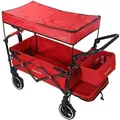 Produktbild: Faltbarer Bollerwagen FX-CT850 Rot – klappbar mit Dach, Vorder- und Hinterrad-Bremse, Vollgummi-Reifen & Innenraumverlängerung – für Kinder geeignet