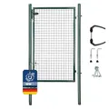 Produktbild: ATTAS Gartentor Metall | 150x100, grün, inkl. Schloss und 3 Schlüssel abschließbar| Zauntür, Gartentür für Doppelstabmattenzaun Tor, Zauntor Metall, Hoftor, Rund