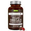 Produktbild: Igennus Hochwertigstes Omega-3 Algenöl & Astaxanthin, 180 Weichkapseln, Triglyceridform, 400mg DHA & 200mg EPA Omega-3 Fettsäuren, pflanzlich aus Mikroalgen, rein & nachhaltig, frei von Umweltgiften