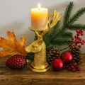 Produktbild: Kerzenhalter - Kerzenständer Hirsch golden für Stumpenkerzen - Tischdeko Geweih