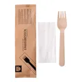 Produktbild: GRÄWE Holzgabel mit Serviette, 100 Sets, nachhaltiges Besteckset