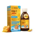 Produktbild: Medex Omega 3 Kinder Junior Sirup, 74% honigbasiert - 143 g Honig, ausgezeichneter Geschmack, 250 mg DHA, 50 mg EPA; zugesetzte Vitamine A, B12, C, D, E, Folsäure, ab 3 Jahren, 140 ml