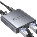 Produktbild: WARRKY LAN Splitter 1 auf 2, 1000Mbps Ethernet Splitter mit Type-C-Netzkabel, [1,4cm ultraschlank, Integriert geformtes Aluminiumgehäuse] Gigabit LAN verteiler 2 Port, Net Switch für Cat 5/5e/6/7/8