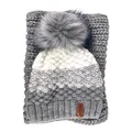 Produktbild: kennydoo Mütze & Schal Set / 2 teilig/Damen Kombi - Beanie mit großem Bommel und Loop/kuschelig gestrickt (grau/natur)