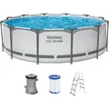 Produktbild: Bestway® Steel Pro MAXTM Frame Pool Set mit Filterpumpe Ø 366 x 100 cm, lichtgrau, rund - Grau