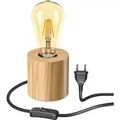 Produktbild: ledscom.de Tischlampe HITO, Holz massiv, rund, inkl. E27 Lampe Retro gold extra-warmweiß 489lm