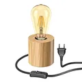 Produktbild: ledscom.de Tischlampe HITO, Holz massiv, rund, inkl. E27 Lampe Retro gold extra-warmweiß 489lm